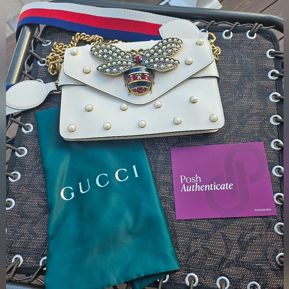 Gucci Bee Nappa Pearl Studded Mini Queen Margaret Broadway Shoulder Bag - Picture 3 of 16